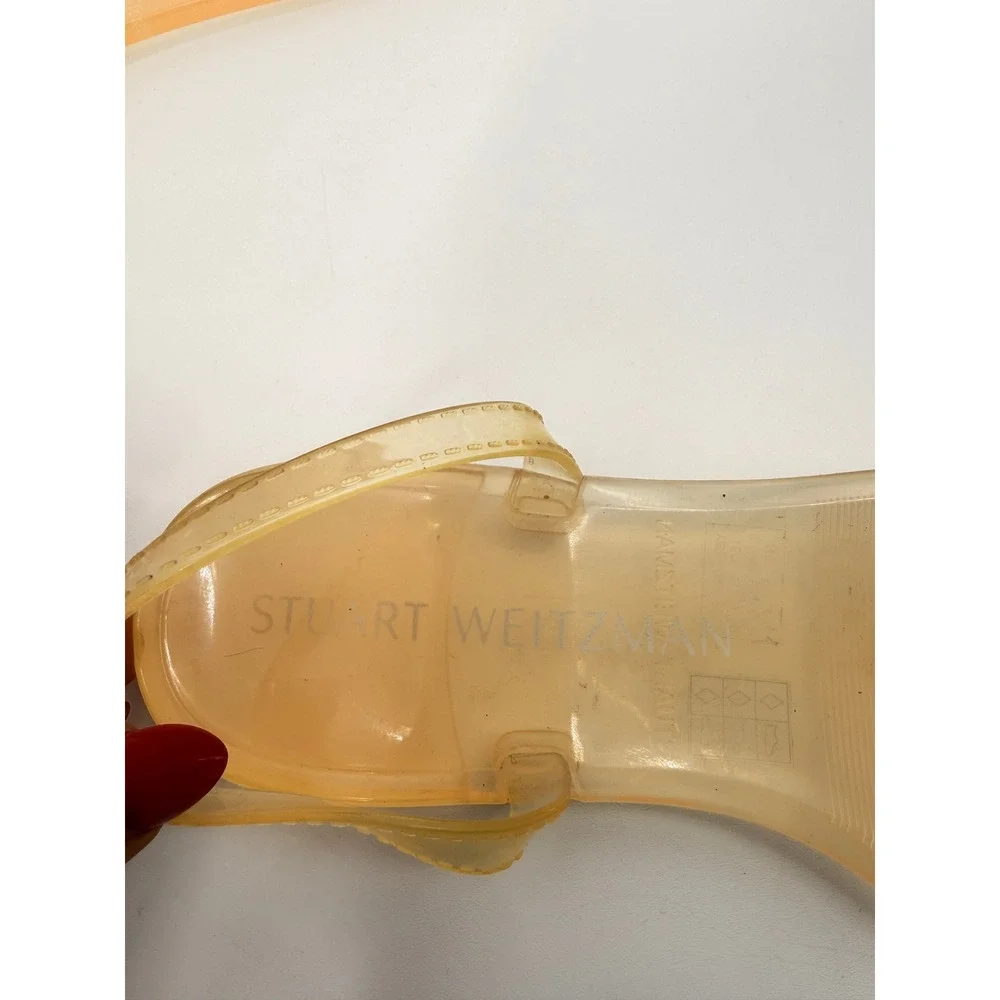 Stuart Weitzman Jelly Sandals Womens 8 Orange Translucent Flat Slide Beach Shoes